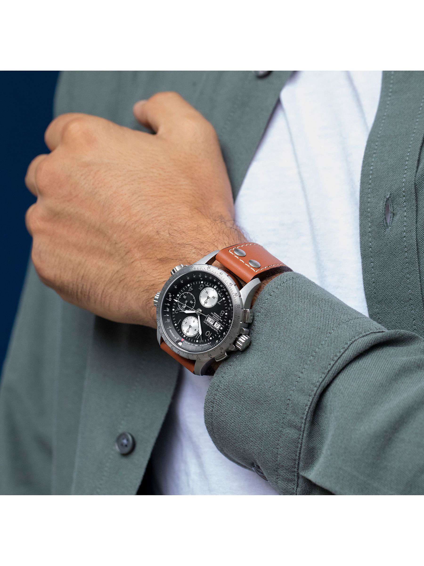 Buy Hamilton H77616533 Men's Khaki X-Wind Day Date Chronograph Leather Strap Watch, Tan/Black Online at johnlewis.com