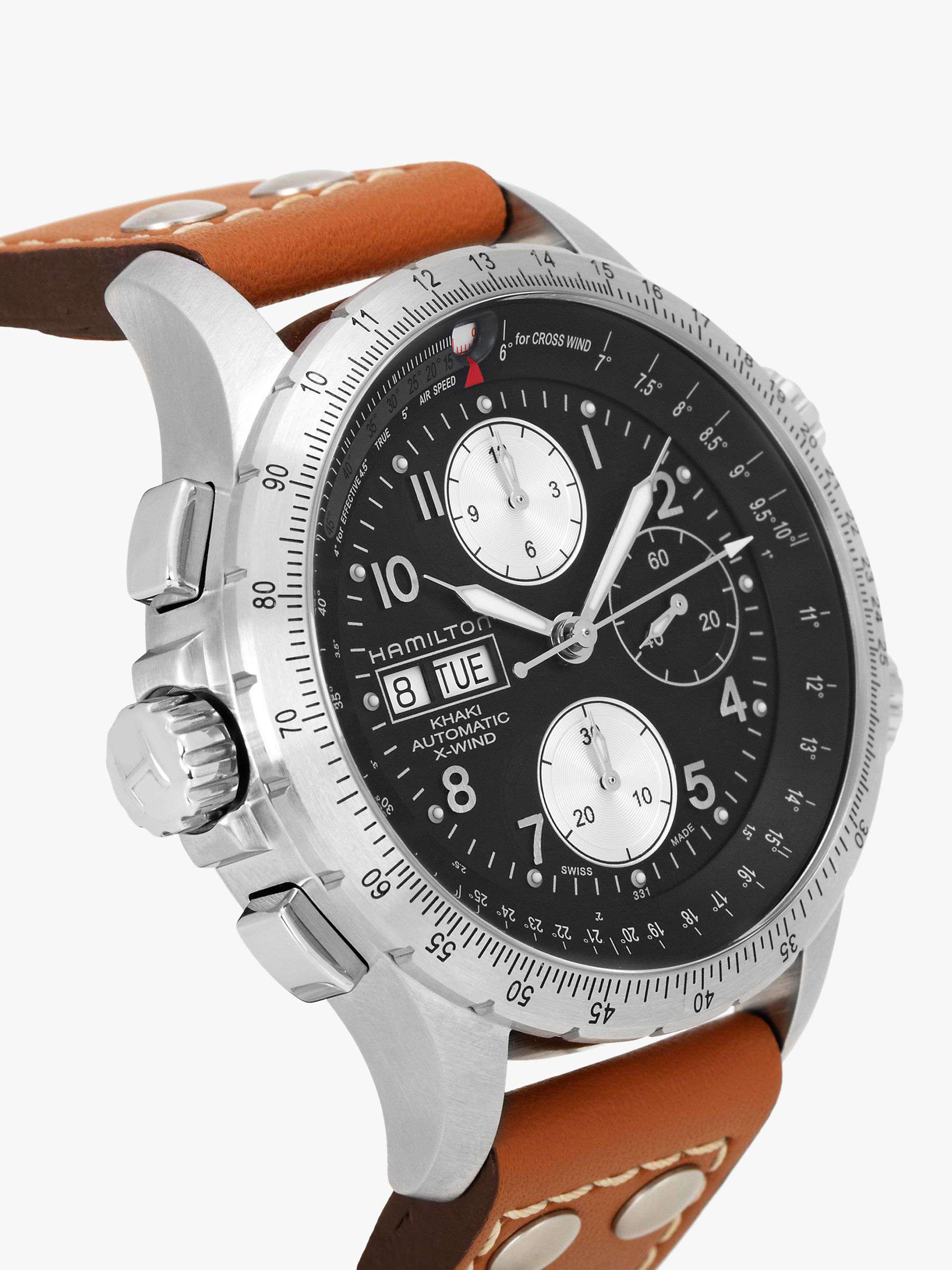 Buy Hamilton H77616533 Men's Khaki X-Wind Day Date Chronograph Leather Strap Watch, Tan/Black Online at johnlewis.com
