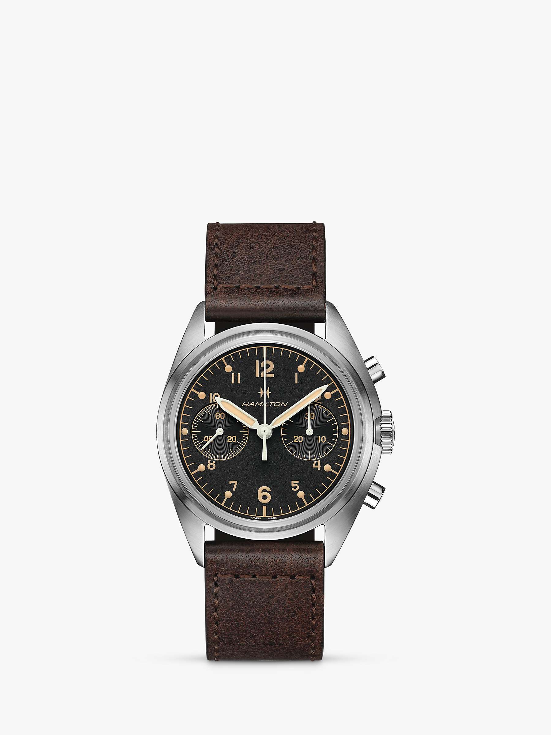 Buy Hamilton H76409530 Men's Khaki Aviation Pilot Pioneer Automatic Chronograph Leather Strap Watch, Brown/Black Online at johnlewis.com