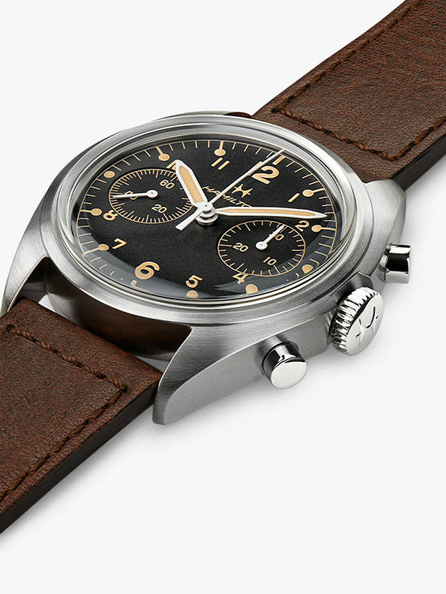 Hamilton H76409530 Men's Khaki Aviation Pilot Pioneer Automatic Chronograph Leather Strap Watch, Brown/Black
