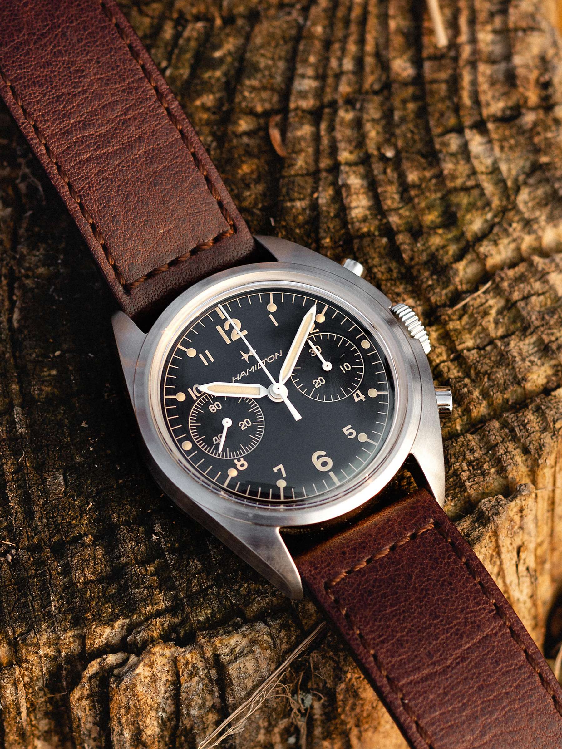 Buy Hamilton H76409530 Men's Khaki Aviation Pilot Pioneer Automatic Chronograph Leather Strap Watch, Brown/Black Online at johnlewis.com