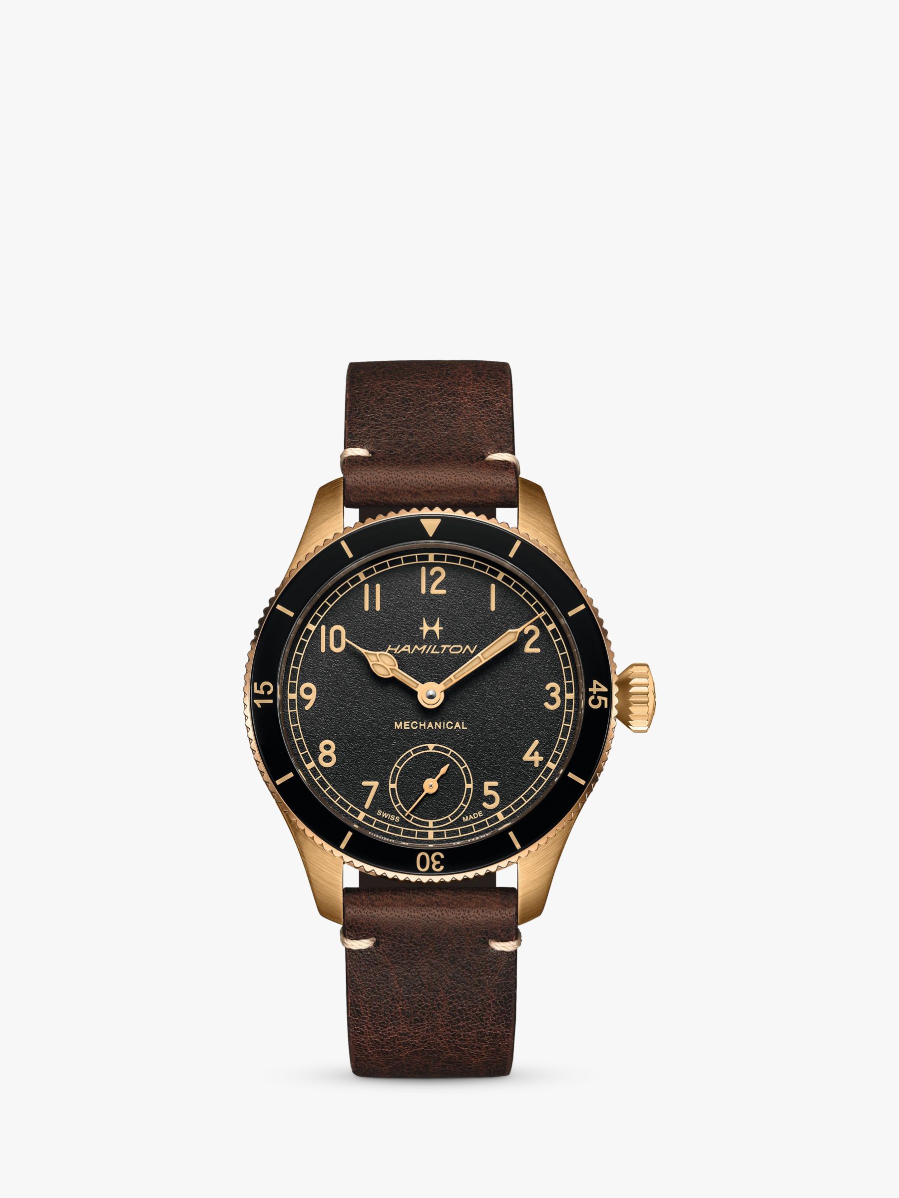 Buy Hamilton H76709530 Men's Khaki Aviation Mechanical Leather Strap Watch, Brown/Black Online at johnlewis.com