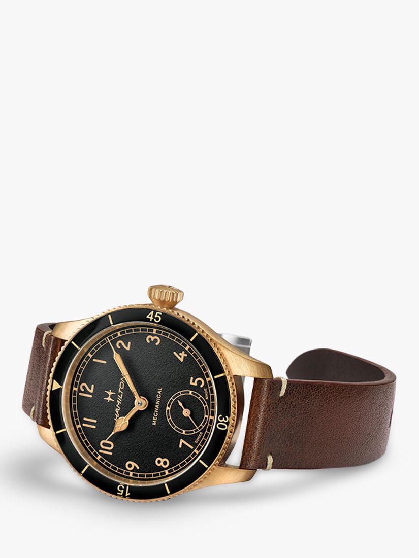 Buy Hamilton H76709530 Men's Khaki Aviation Mechanical Leather Strap Watch, Brown/Black Online at johnlewis.com