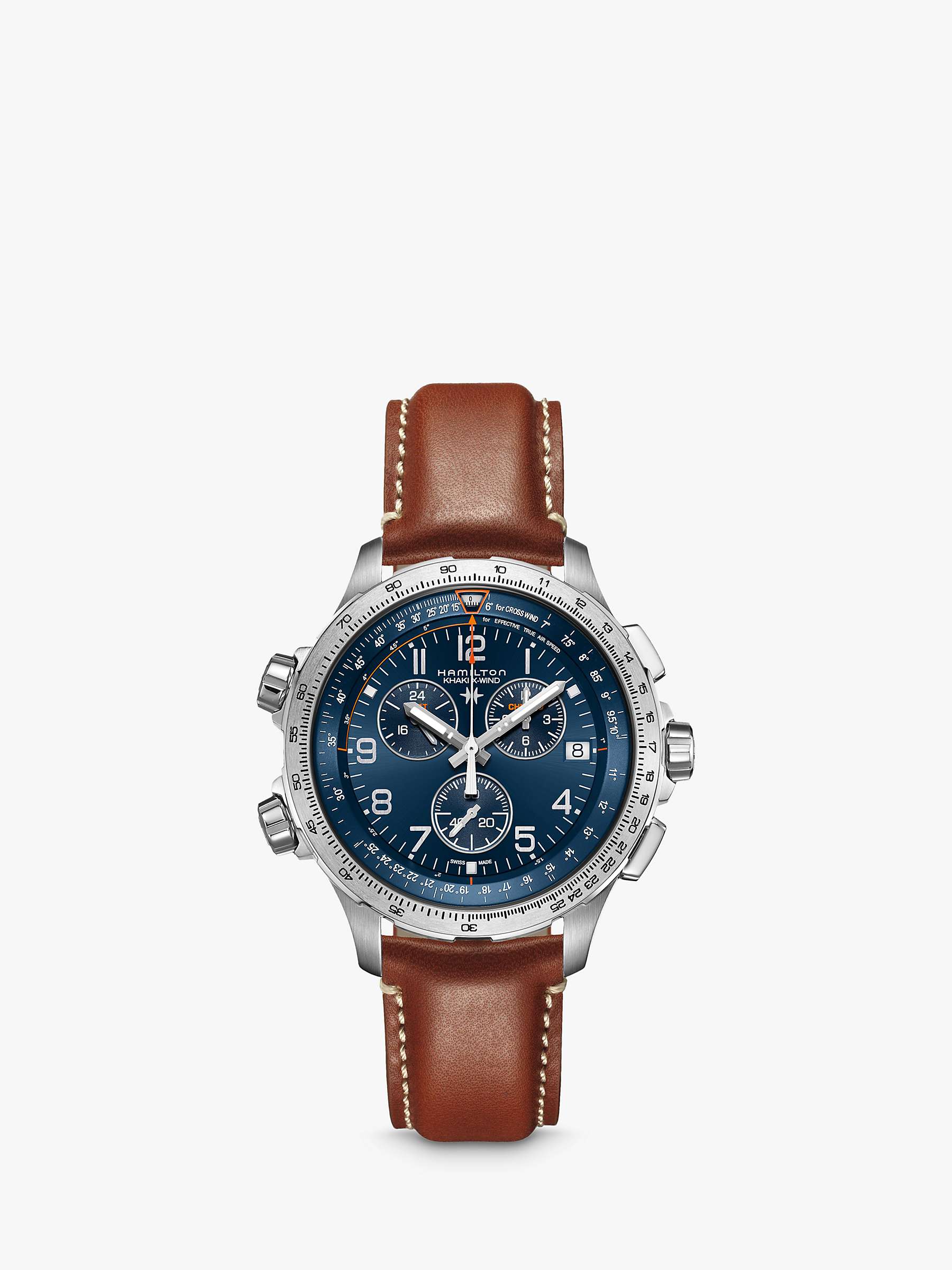 Buy Hamilton H77922541 Men's Khaki Aviation X-Wind GMT Chronograph Date Leather Strap Watch, Brown/Blue Online at johnlewis.com