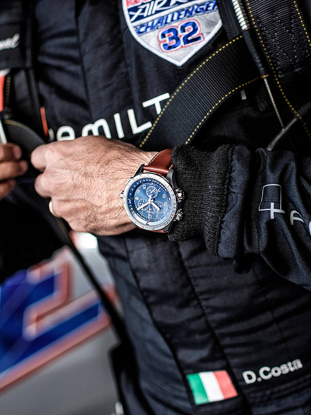 Hamilton H77922541 Men's Khaki Aviation X-Wind GMT Chronograph Date Leather Strap Watch, Brown/Blue
