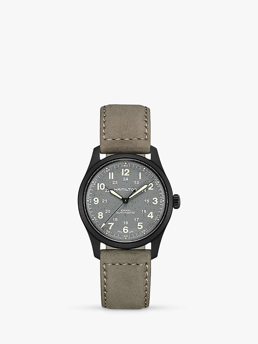 Buy Hamilton H70215880 Men's Khaki Field Titanium Automatic Leather Strap Watch, Beige/Grey Online at johnlewis.com