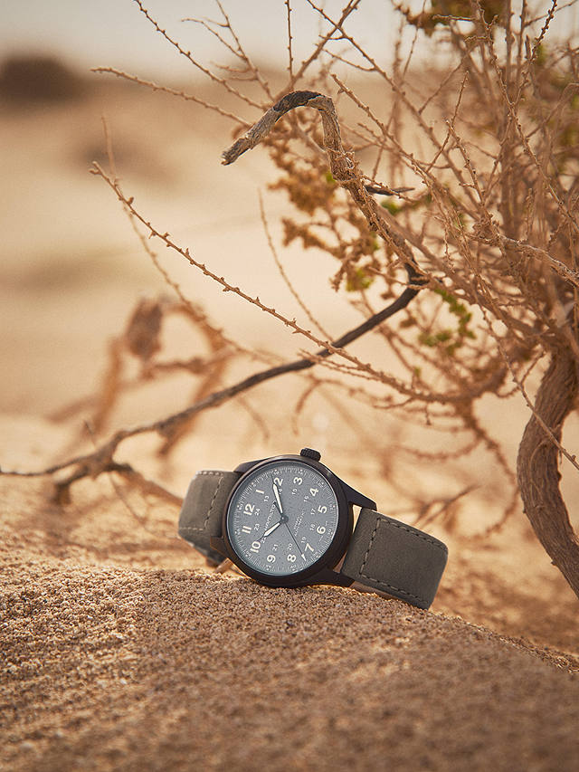 Hamilton H70215880 Men's Khaki Field Titanium Automatic Leather Strap Watch, Beige/Grey