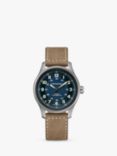 Hamilton H70545540 Men's Khaki Field Titanium Automatic Leather Strap Watch, Beige/Blue