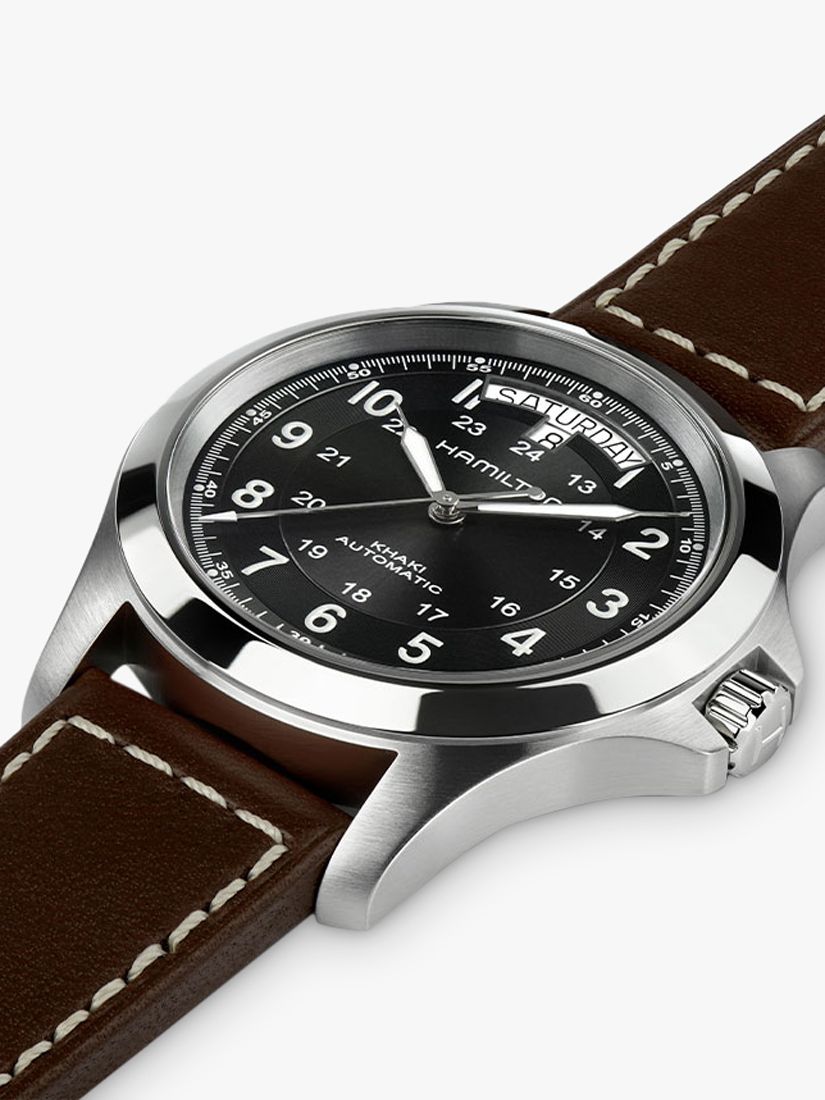 Buy Hamilton H64455533 Men's Khaki Field King Automatic Day Date Leather Strap Watch, Brown/Black Online at johnlewis.com