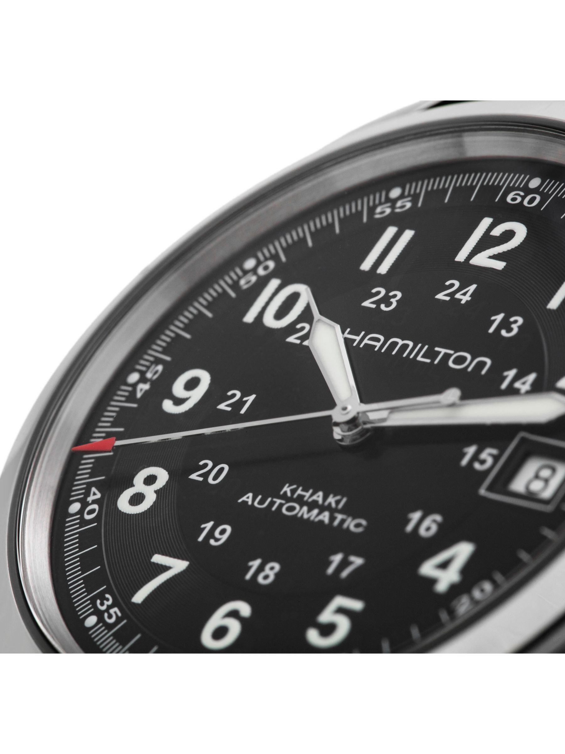 Buy Hamilton H70455733 Men's Khaki Field Automatic Date Leather Strap Watch, Black Online at johnlewis.com