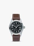 Hamilton H70555533 Men's Khaki Field Automatic Date Leather Strap Watch, Dark Brown/Black