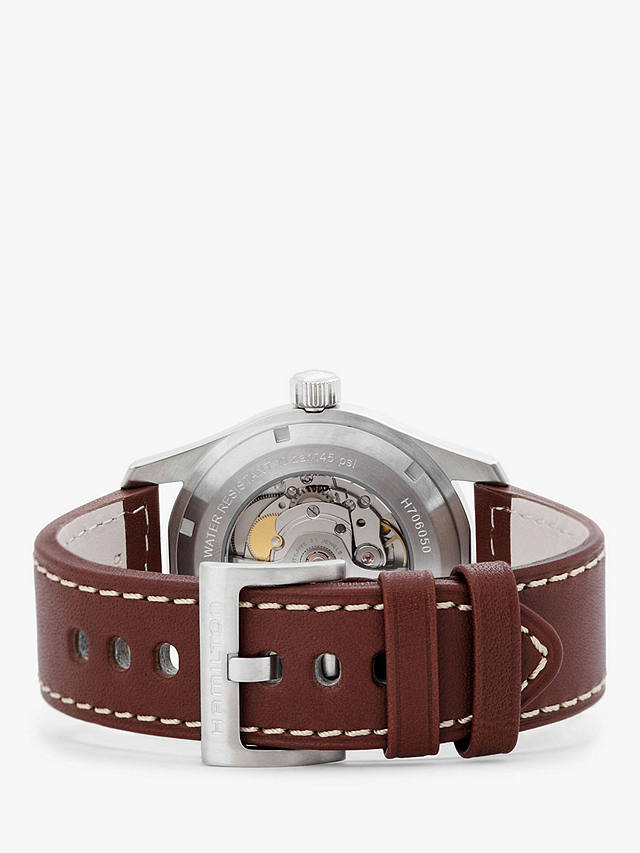 Hamilton H70555533 Men's Khaki Field Automatic Date Leather Strap Watch, Dark Brown/Black