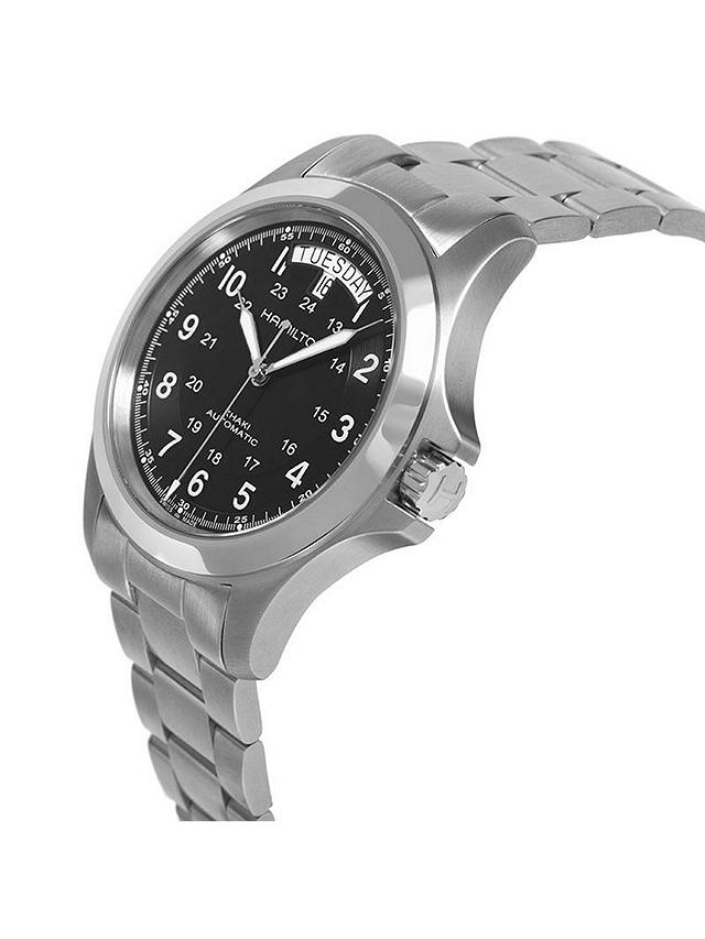 Hamilton H64455133 Men's Khaki Field King Automatic Day Date Bracelet Strap Watch, Silver/Black