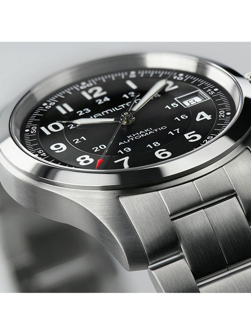 Buy Hamilton H70455133 Men's Khaki Field Automatic Date Bracelet Strap Watch, Silver/Black Online at johnlewis.com