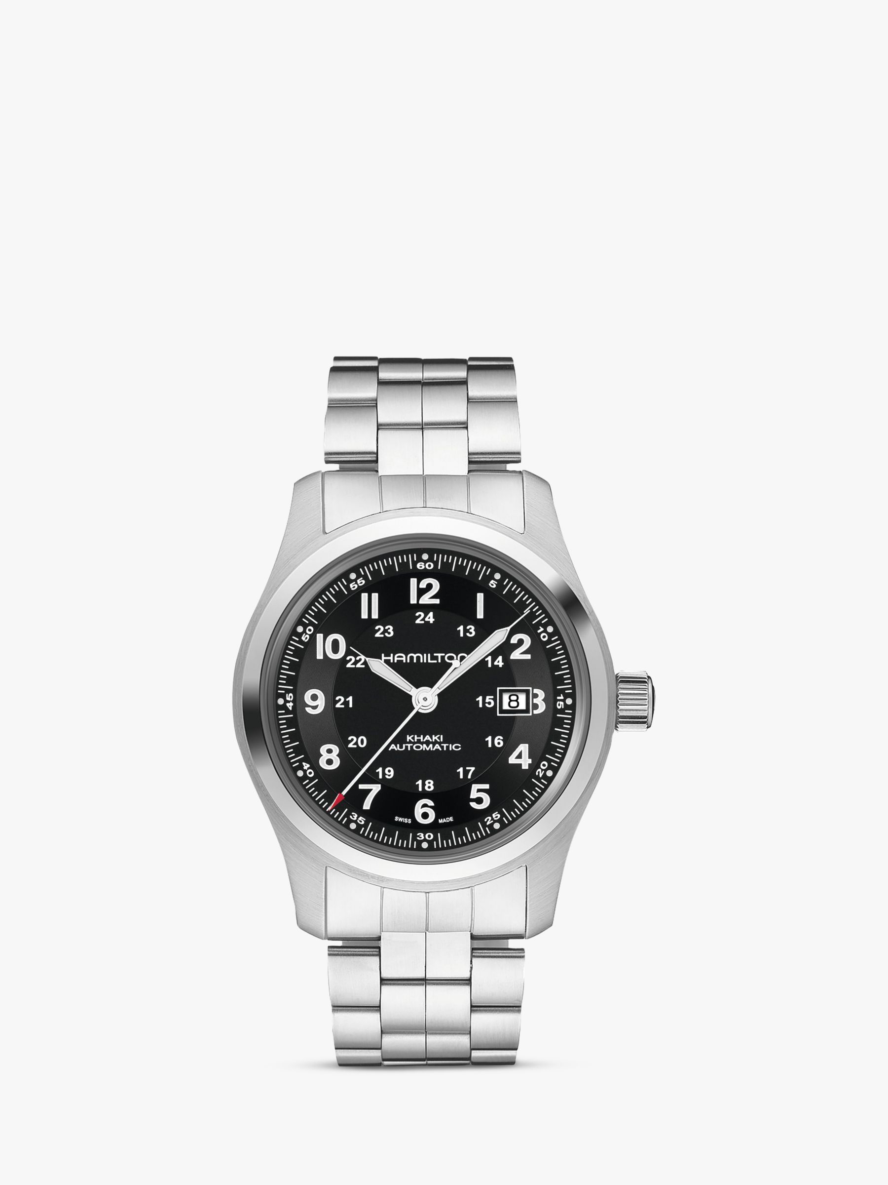 Buy Hamilton H70515137 Men's Khaki Field Automatic Date Bracelet Strap Watch, Silver/Black Online at johnlewis.com