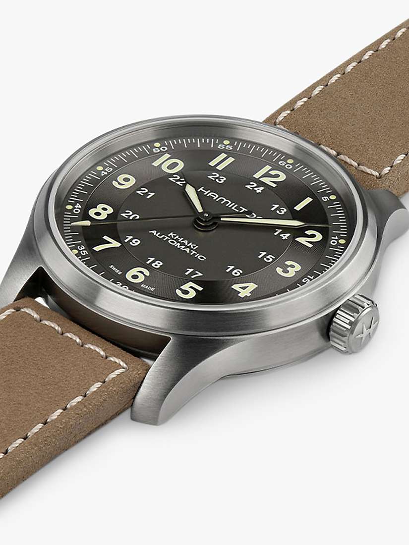 Buy Hamilton H70545550 Men's Khaki Field Automatic Leather Strap Watch, Brown/Grey Online at johnlewis.com