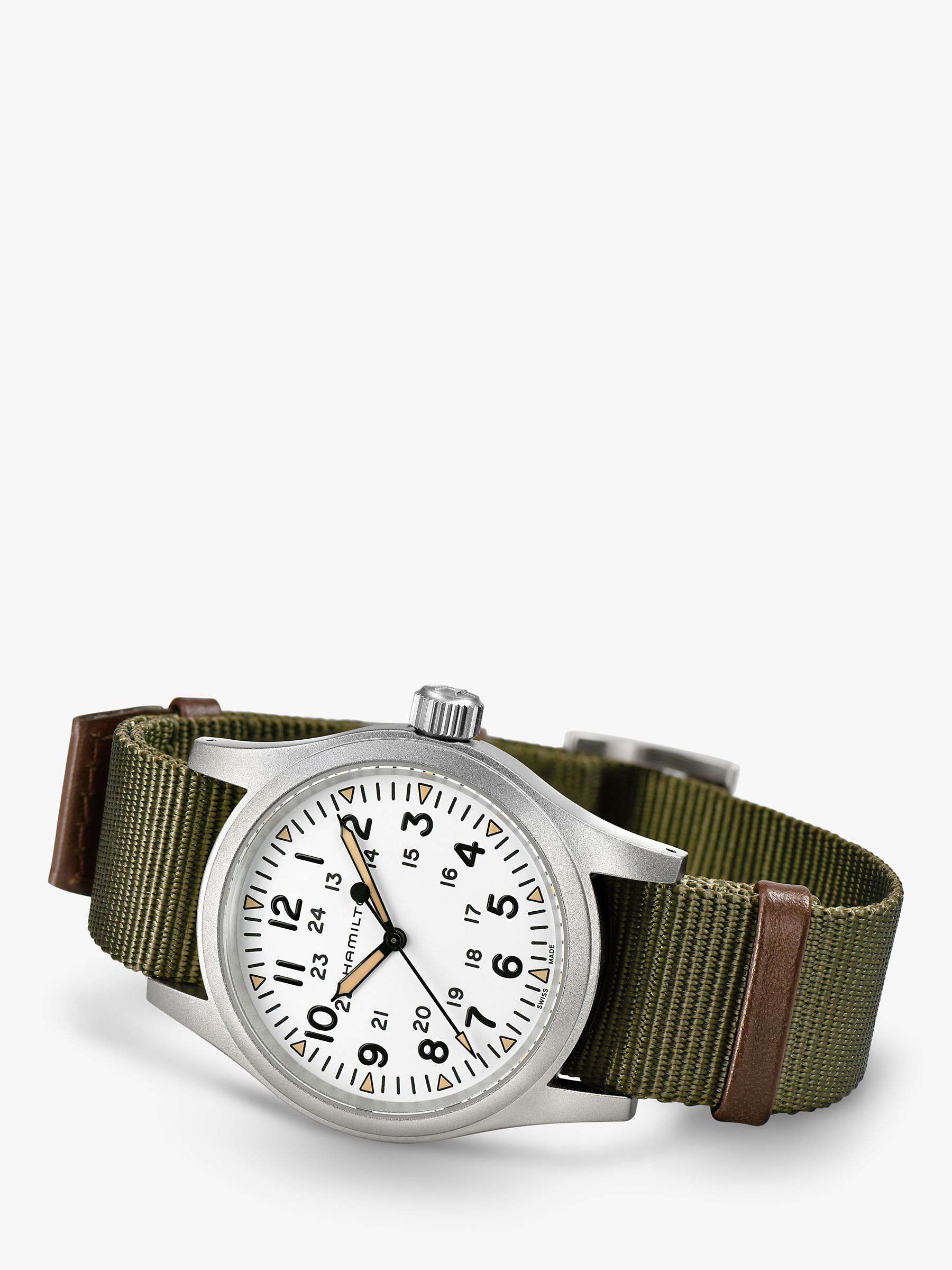 Buy Hamilton H69439411 Men's Khaki Field Mechanical Nato Fabric Strap Watch, Green/White Online at johnlewis.com