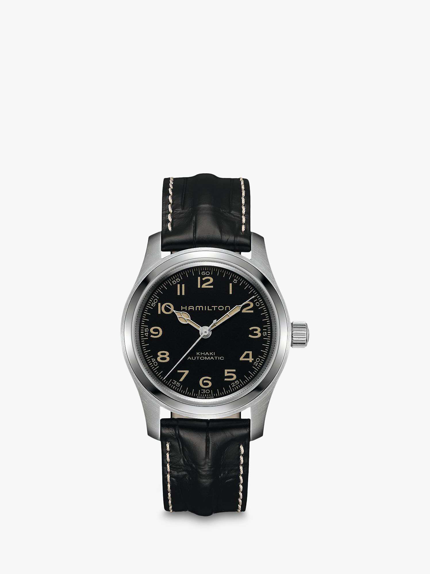 Buy Hamilton H70605731 Men's Khaki Field Automatic Leather Strap Watch, Black Online at johnlewis.com
