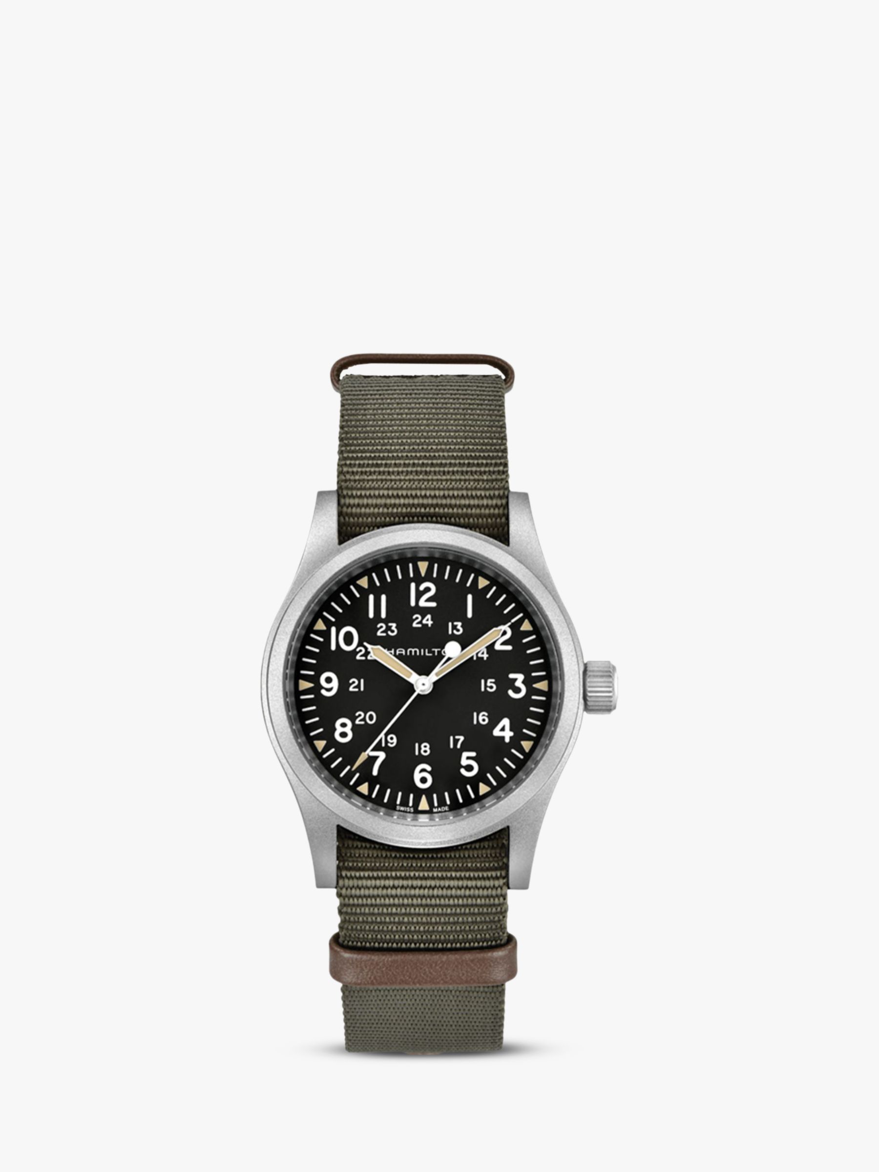 Buy Hamilton H69439931 Men's Khaki Field Mechanical Date Nato Fabric Strap Watch, Green/Black Online at johnlewis.com