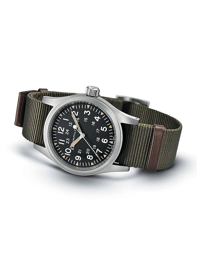 Hamilton H69439931 Men's Khaki Field Mechanical Date Nato Fabric Strap Watch, Green/Black