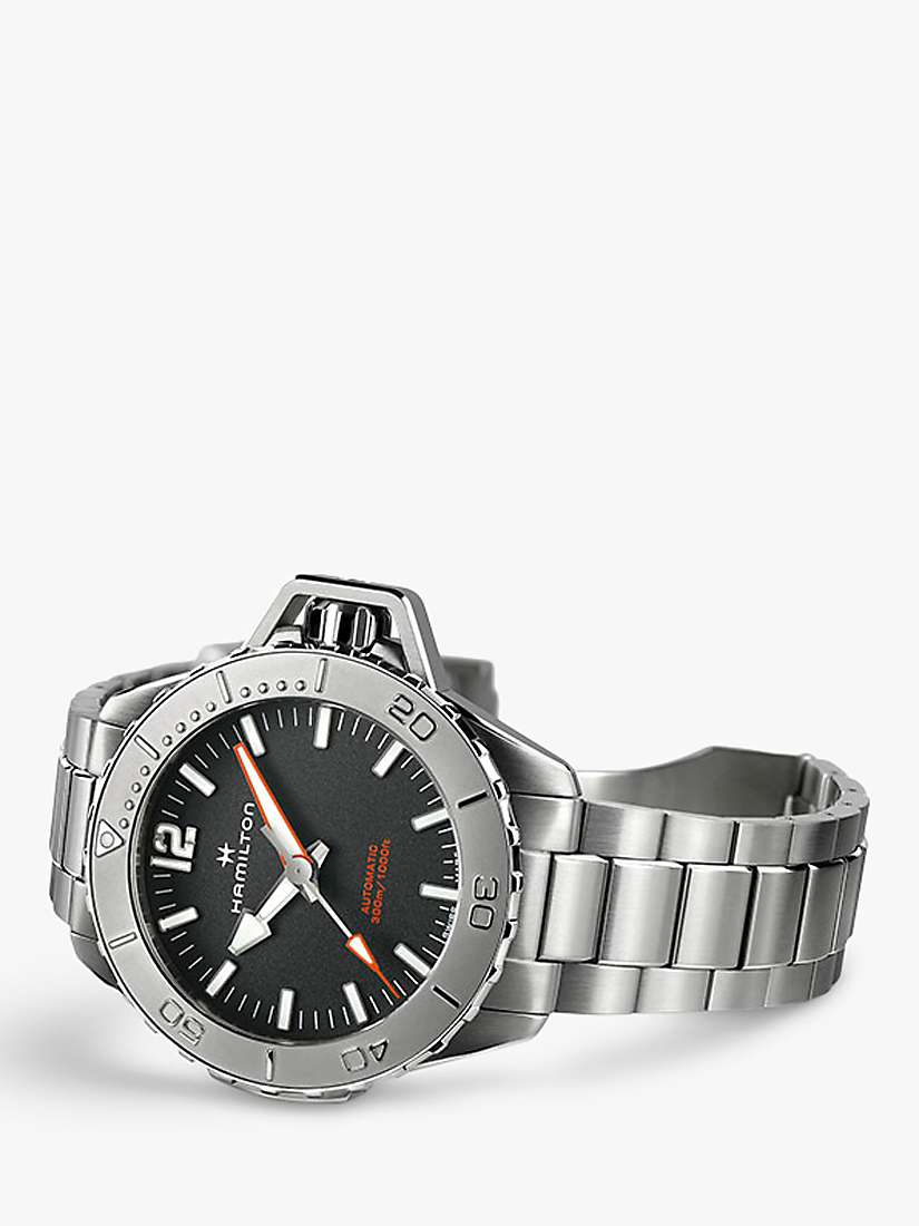 Buy Hamilton H77815130 Men's Khaki Navy Frogman Automatic Bracelet Strap Watch, Silver/Black Online at johnlewis.com