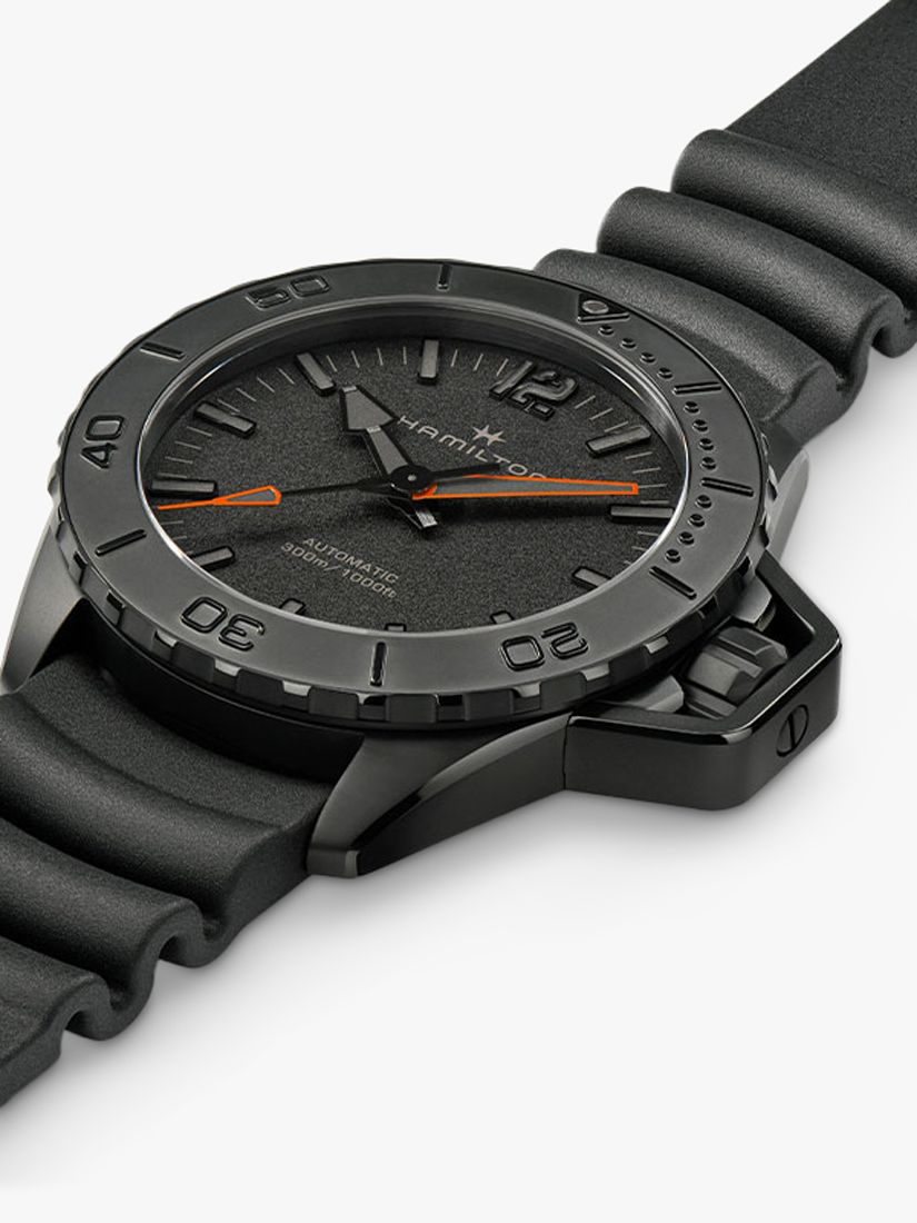 Buy Hamilton H77845330 Men's Khaki Navy Frogman Automatic Rubber Strap Watch, Black Online at johnlewis.com