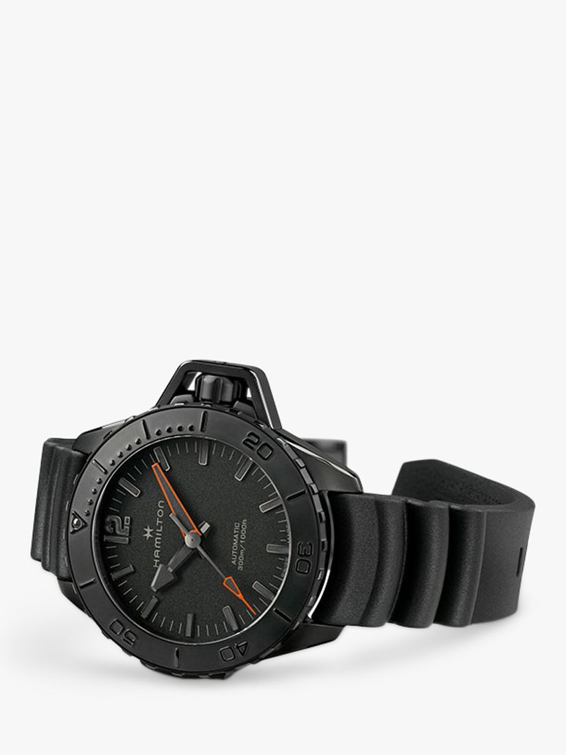 Buy Hamilton H77845330 Men's Khaki Navy Frogman Automatic Rubber Strap Watch, Black Online at johnlewis.com