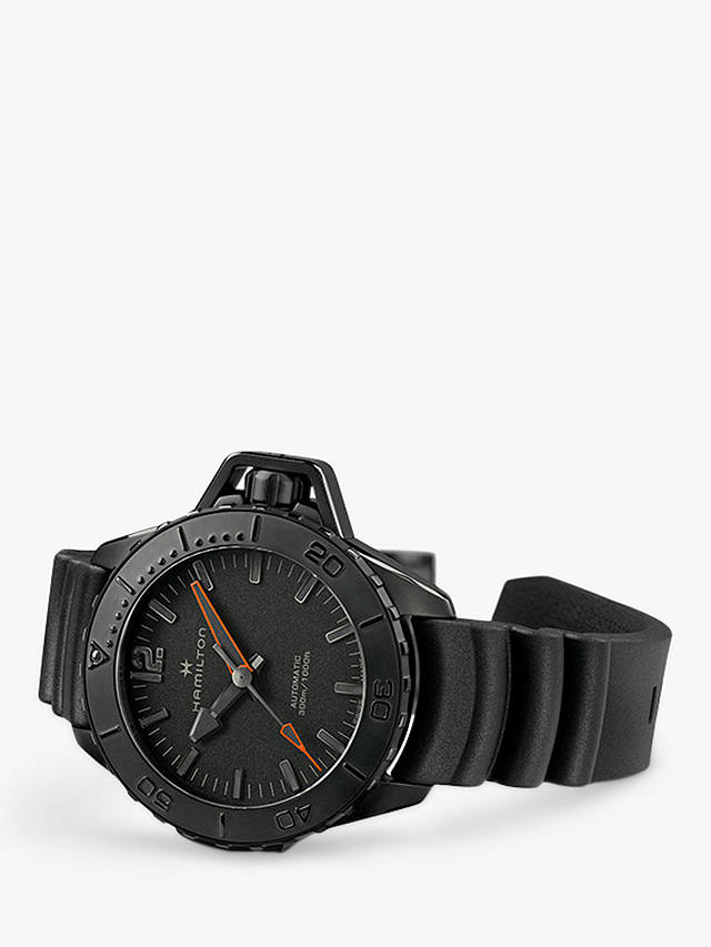 Hamilton H77845330 Men's Khaki Navy Frogman Automatic Rubber Strap Watch, Black