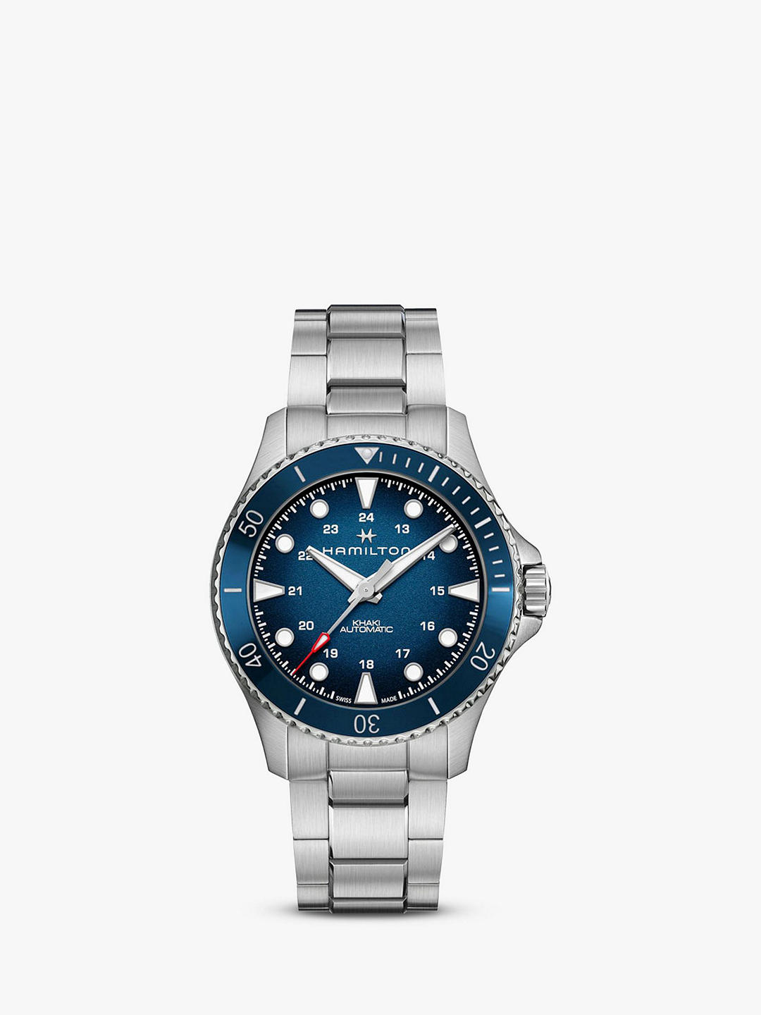 Hamilton H82505140 Men's Khaki Automatic Bracelet Strap Watch, Silver/Blue