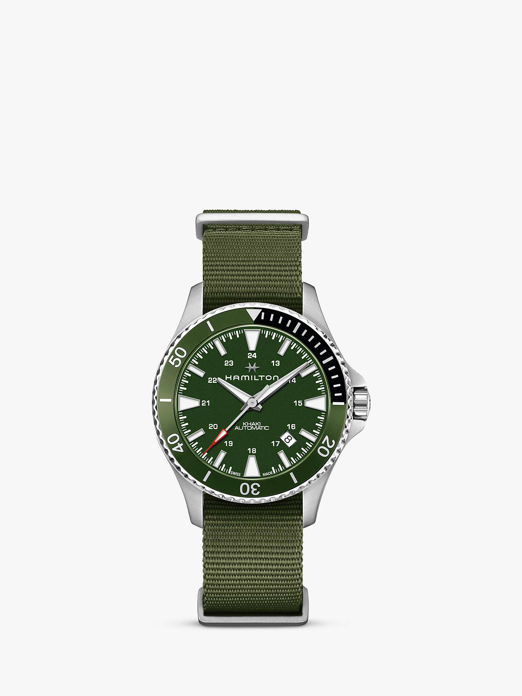 Buy Hamilton H82375961 Men's Khaki Scuba Automatic Date Bracelet Strap Watch, Green Online at johnlewis.com