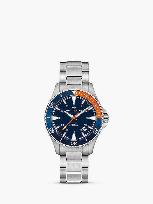 Hamilton H82365141 Men's Khaki Scuba Automatic Date Bracelet Strap Watch, Silver/Blue