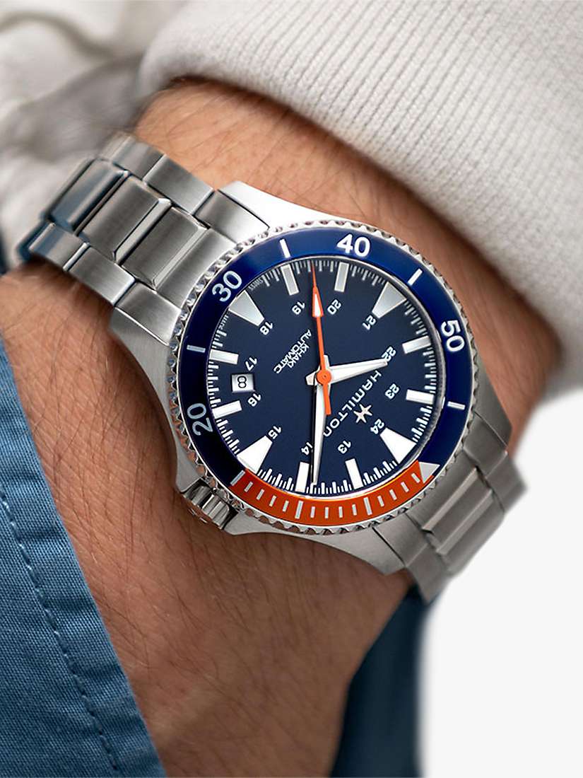 Buy Hamilton H82365141 Men's Khaki Scuba Automatic Date Bracelet Strap Watch, Silver/Blue Online at johnlewis.com