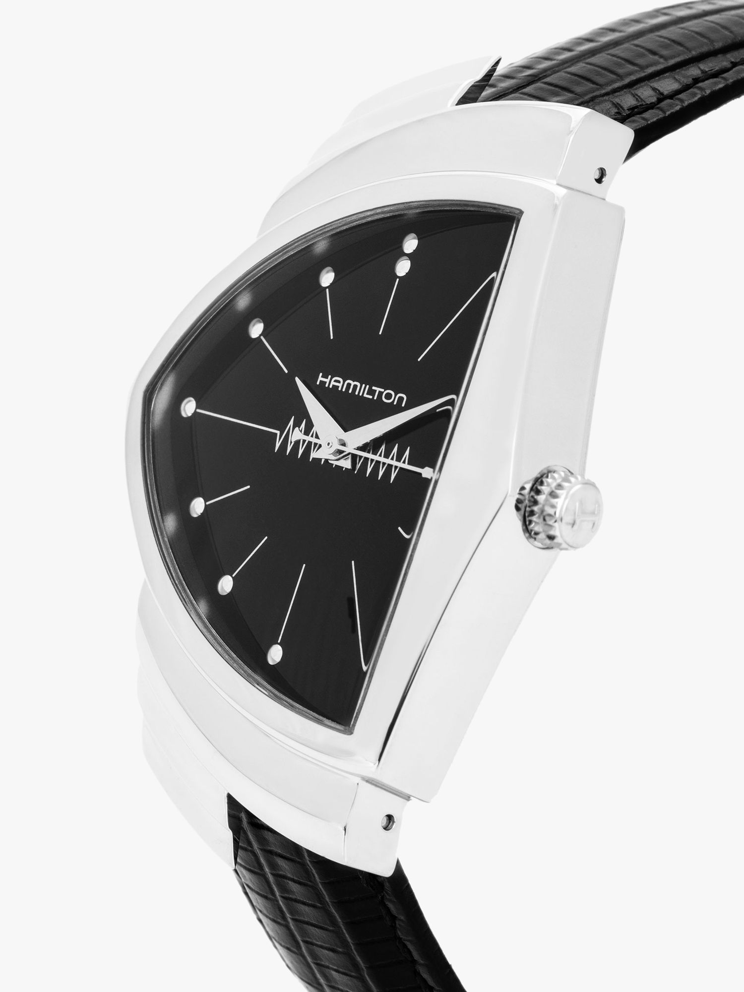 Buy Hamilton H24411732 Men's Ventura Triangular Leather Strap Watch, Black Online at johnlewis.com