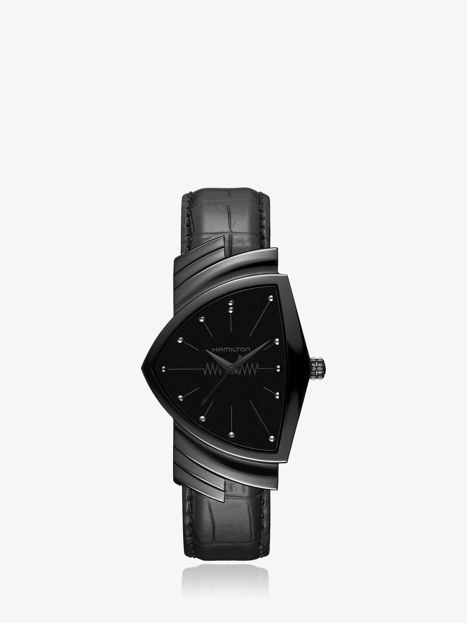 Buy Hamilton H24401731 Men's Ventura Triangular Leather Strap Watch, Black Online at johnlewis.com