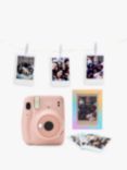 Instax Mini 11 Instant Camera, Blush Pink, Bundle with 10 Shots of Film, Iridescent Frame & Hanging Twine with LED Lights