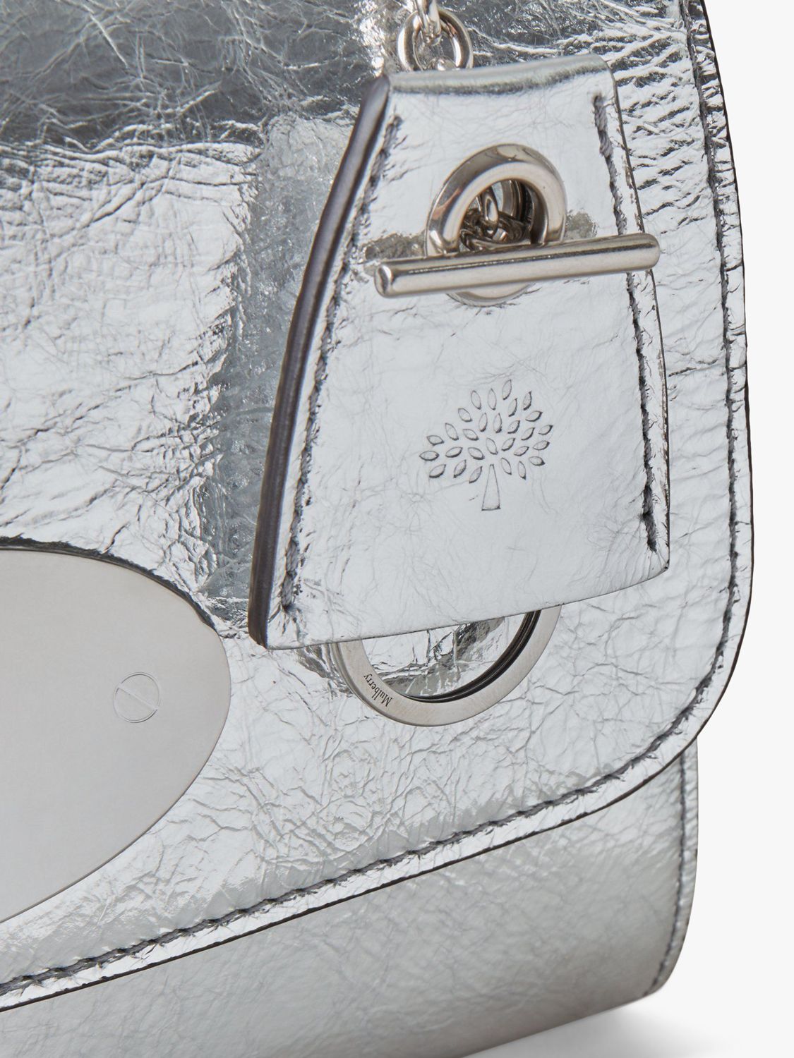 Mulberry Lily Crinkled Metallic Leather Top Handle Bag, Silver