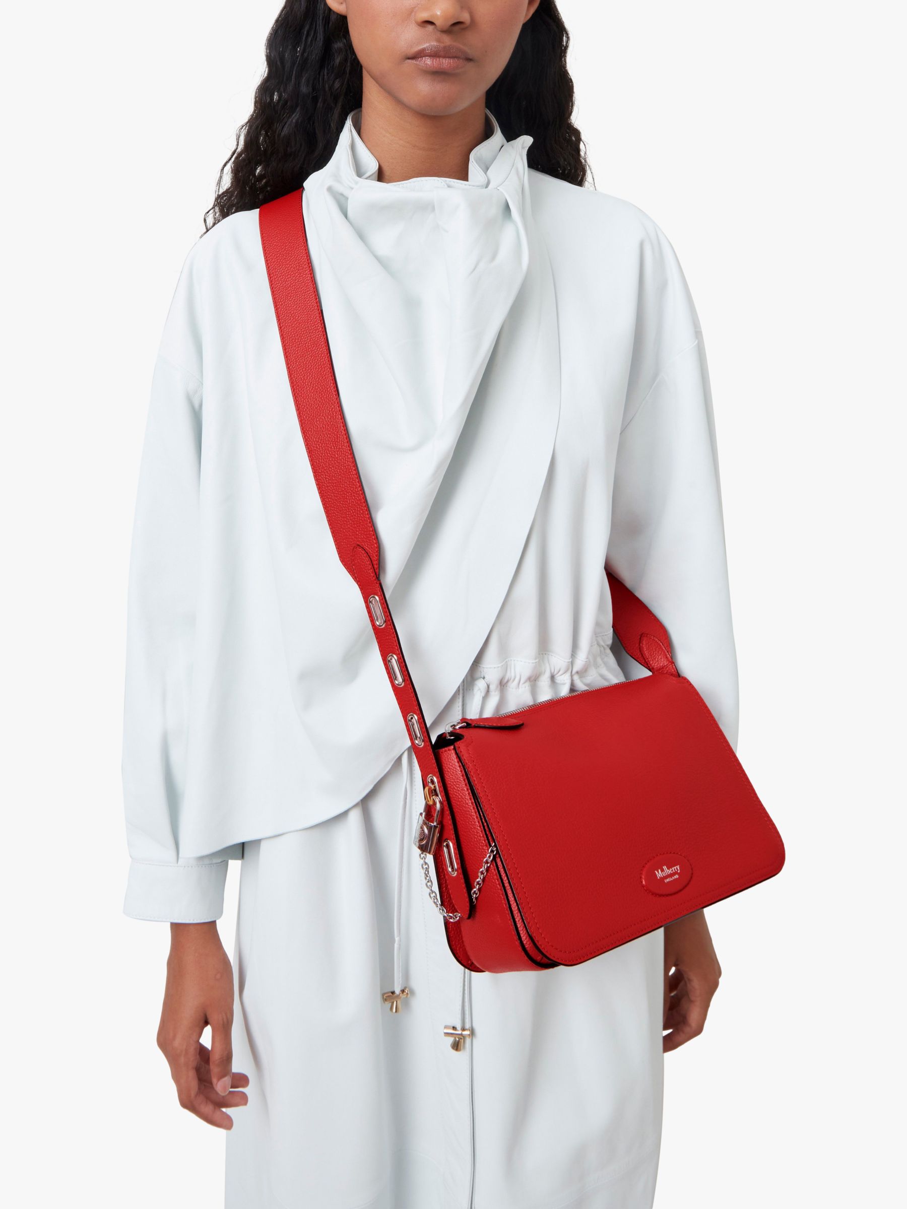 Mulberry Billie Small Classic Grain Leather Cross Body Bag, Lancaster Red  at John Lewis & Partners
