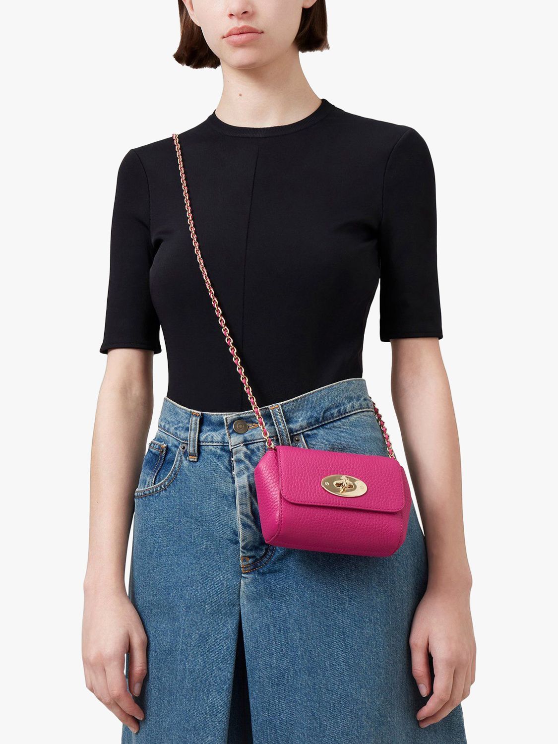 Mulberry Mini Lily Heavy Grain Leather Shoulder Bag, Mulberry Pink