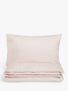 John Lewis Gingham Pure Cotton Duvet Cover Set and Pillowcase Set, Pink, Single Set