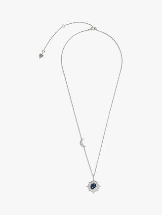 Wanderlust + Co Moonlit Enamel and Cubic Zirconia Pendant Necklace, Silver/Blue