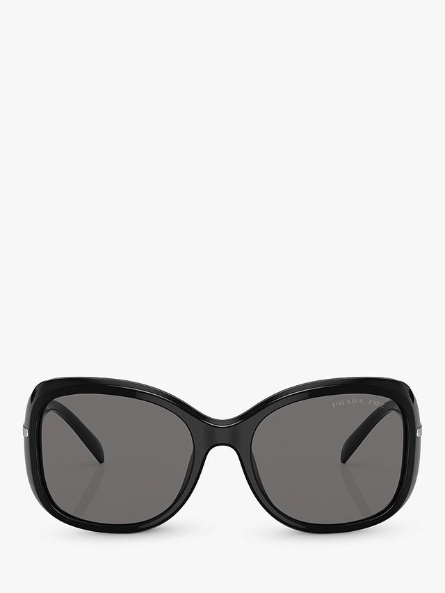 Prada PR 04ZS Women's Polarised Rectangular Sunglasses, Black/Grey
