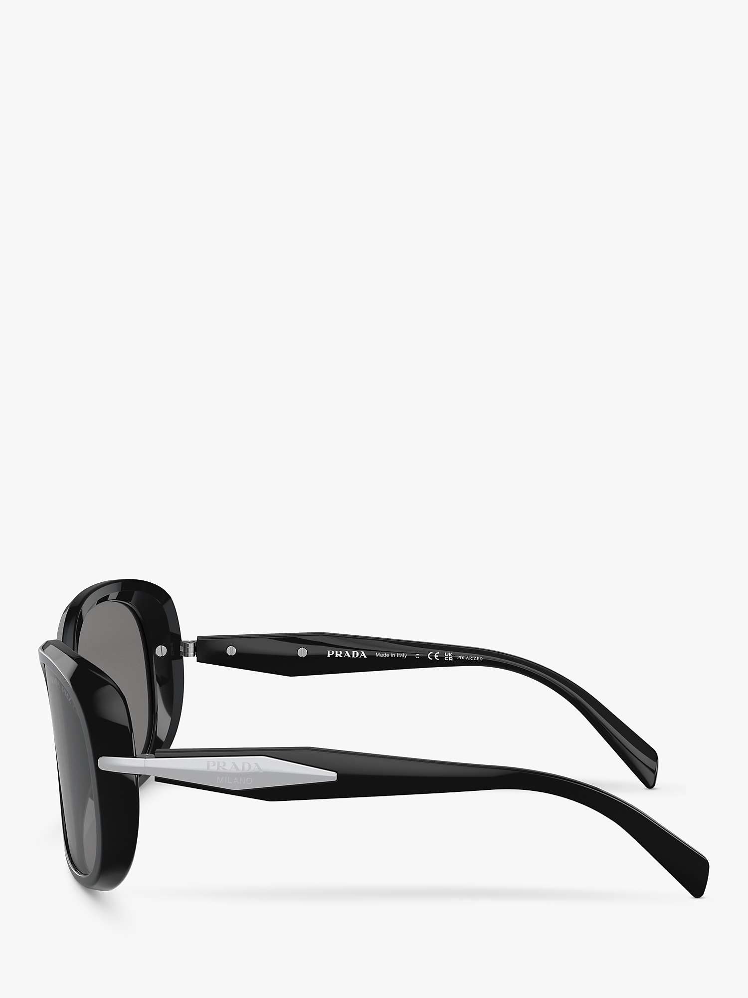 Buy Prada PR 04ZS Women's Polarised Rectangular Sunglasses, Black/Grey Online at johnlewis.com