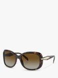 Prada PR 04ZS Women's Polarised Rectangular Sunglasses, Havana/Brown Gradient