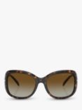 Prada PR 04ZS Women's Polarised Rectangular Sunglasses, Havana/Brown Gradient