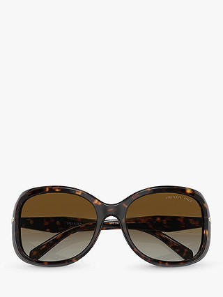 Prada PR 04ZS Women's Polarised Rectangular Sunglasses, Havana/Brown Gradient