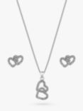 Jon Richard Double Heart Crystal Pendant Necklace & Stud Earrings Jewellery Set