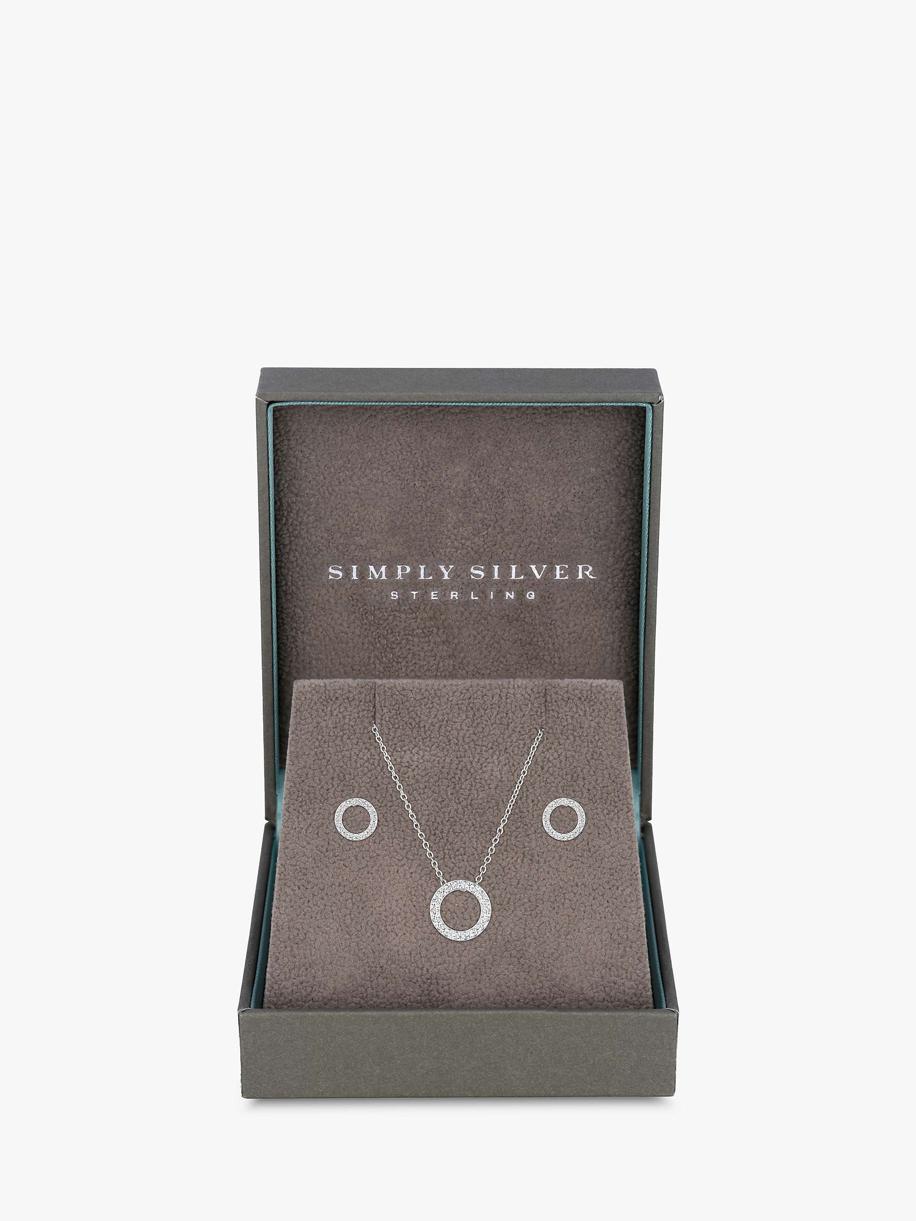 Buy Simply Silver Circle Cubic Zirconia Stud Earrings and Pendant Necklace Jewellery Set, Silver Online at johnlewis.com