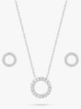 Simply Silver Circle Cubic Zirconia Stud Earrings and Pendant Necklace Jewellery Set, Silver