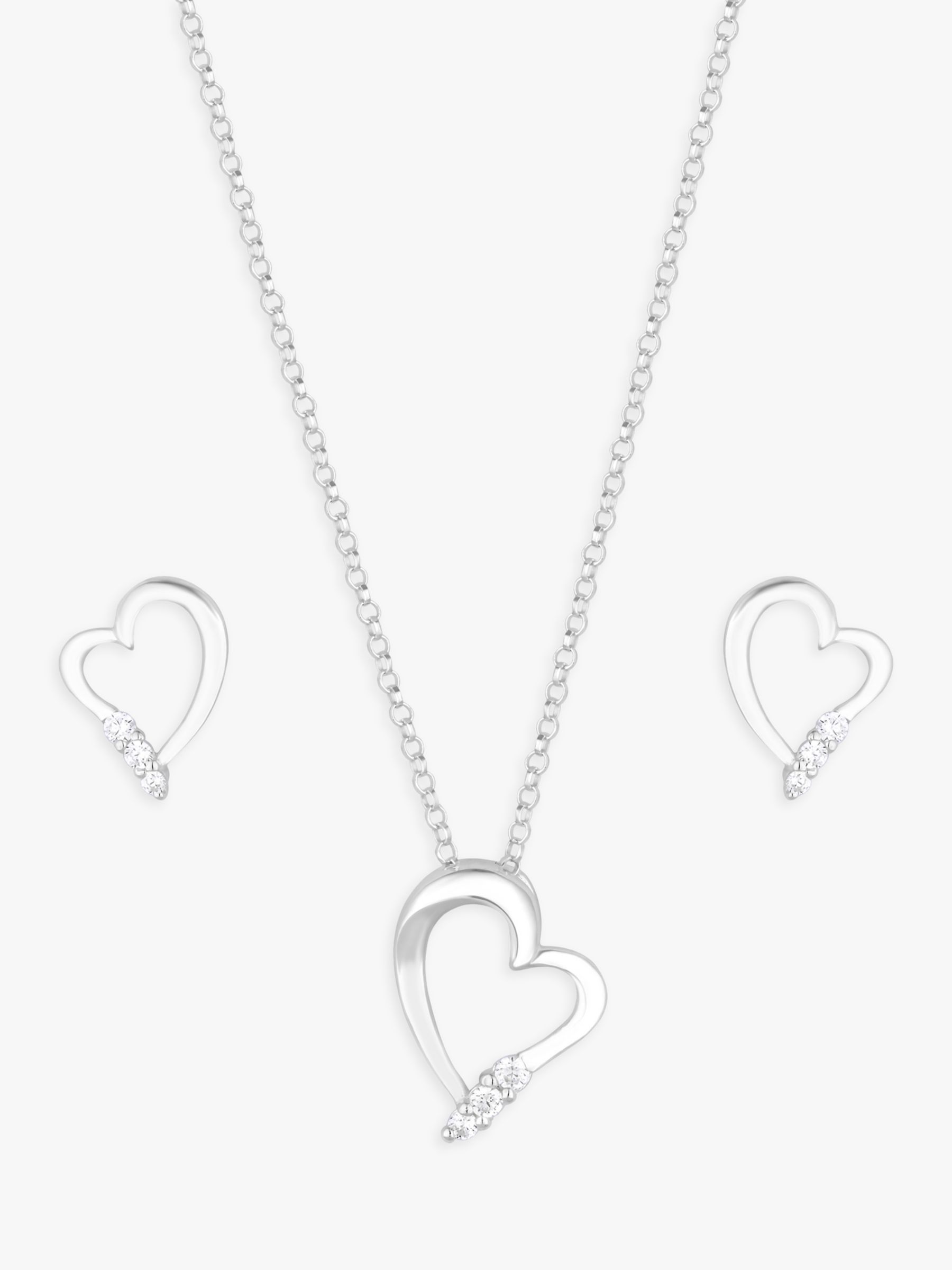 Simply Silver Cubic Zirconia Heart Pendant Necklace and Stud Earrings Jewellery Set