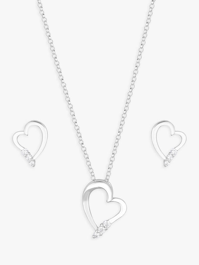 Simply Silver Cubic Zirconia Heart Pendant Necklace and Stud Earrings Jewellery Set